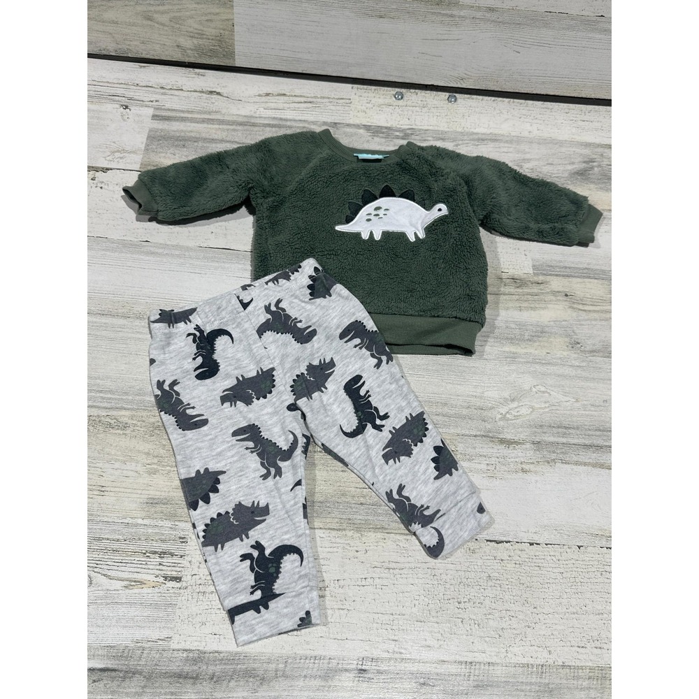 Pekkle Outfit Set Baby Boys 6M Green Dinosaur‎ Sherpa Fleece Joggers EUC